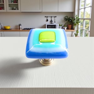 Knobs and Pulls for Kitchen Cabinet Hardware. Unique Glass Cabinet Knob in Royal Blue, White, Turquoise, and Lime by Uneek Glass Fusions