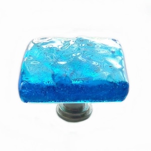 Deep Turquoise Blue Knobs in Wave Design. Blue Kitchen Cabinet Hardware or Drawer Pull. Glass Knobs and Pulls for Dresser or Bathroom Vanity