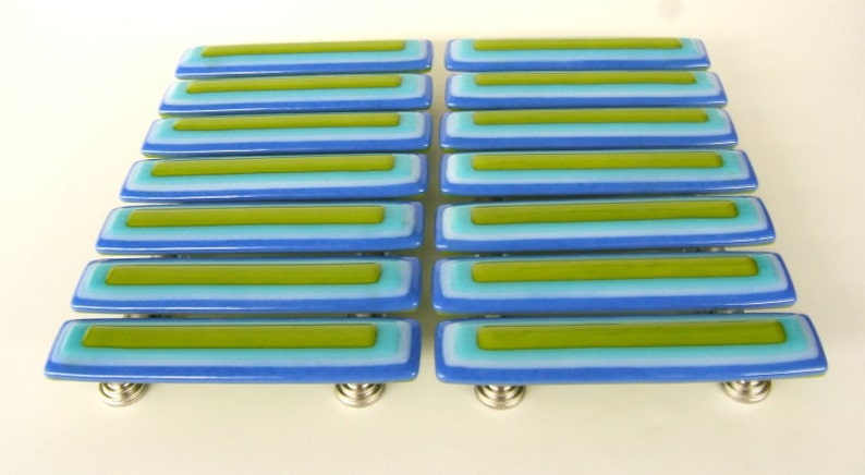 Kitchen Cabinet Handles. Electric Blue, Turquoise, Lime Green Colorful Glass Drawer Pull by Uneek Glass Fusions image 2