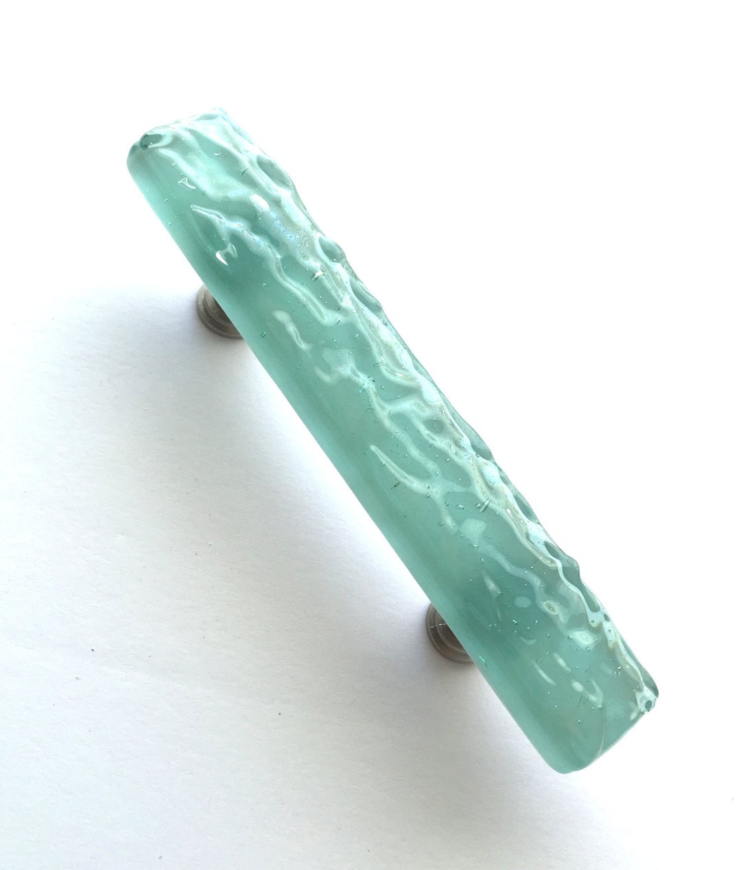 Seafoam Wave Pull in Opaque Design. Beachy Fused Glass Kitchen