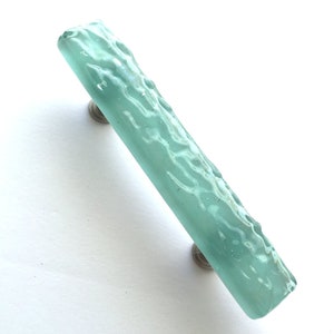 Seafoam Wave Pull in Opaque Design. Beachy Fused Glass Kitchen Cabinet Hardware Knobs and Pulls in Custom Coastal Theme. Seaglass Knobs Pull