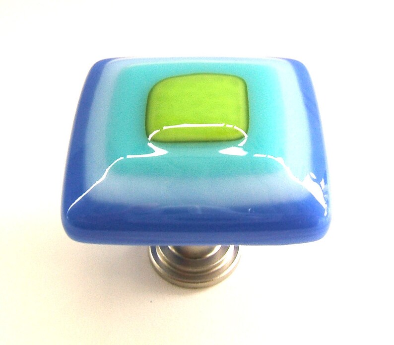 Kitchen Cabinet Handles. Electric Blue, Turquoise, Lime Green Colorful Glass Drawer Pull by Uneek Glass Fusions image 5