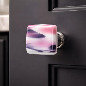 Fun Glass Knob in Pink Black and White Fused Glass. Decorative Kitchen or Bathroom Cabinet or Furniture Knobs by Uneek Glass Fusions