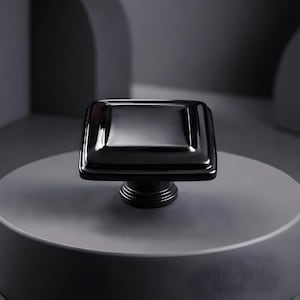 Glass Cabinet Knob in Shiny Black and Matte Silver. Decorative Knobs for Kitchen Cabinets or Bathroom Vanity. Unique Glass Knobs and Pulls