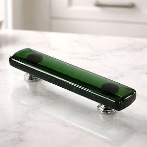 Emerald Green Fused Glass Drawer Pull or Cabinet Handle - Custom sizes and Screw Placement. Green Kitchen Cabinet Handle Transparent Glass