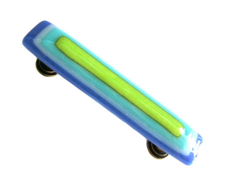 Kitchen Cabinet Handles. Electric Blue, Turquoise, Lime Green Colorful Glass Drawer Pull by Uneek Glass Fusions image 1