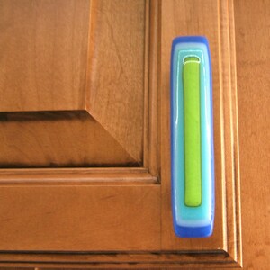 Kitchen Cabinet Handles. Electric Blue, Turquoise, Lime Green Colorful Glass Drawer Pull by Uneek Glass Fusions image 3