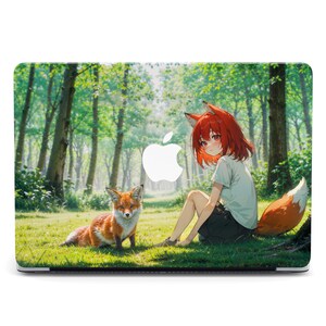 MacBook harde hoes bos vos Kitsune meisje anime fanart ontwerp MacBook Air 15 hoesjes, MacBook Pro 13 M4 2024 2025 Shell hoes MacBook 16 hoesje