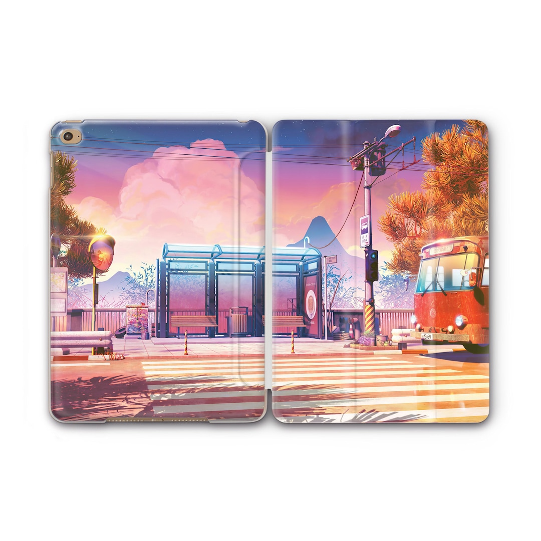 Anime Small Town Japanese Bus Stop Traffic Mirror iPad Case iPad Air 5 ...