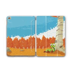 Pixel Art Cute Frog Autunm Trees Moon iPad Case iPad Air 5 iPad 10 10.9 2022 iPad Pro 12.9 2021 Pro 11 2022 iPad Mini 6 Case iPad 9/8/7,10.2