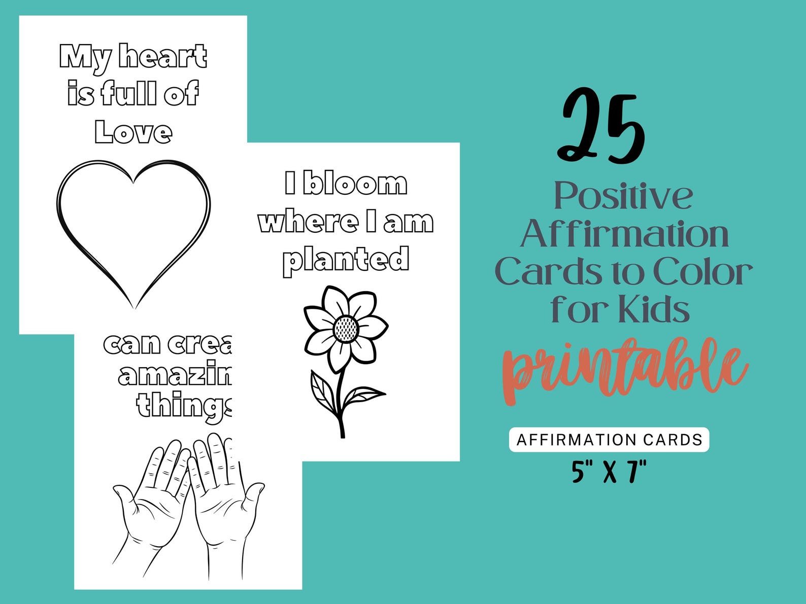 Positive Affirmation Cards to Color for Kids: Coloring Pages (PDF ...
