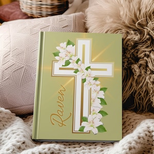 Diario personalizado para mujeres, recuerdo espiritual personalizado, regalo de confirmación único, regalo del Día de la Madre, diseño de cruz floral