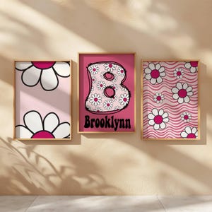 Impresión de arte de pared personalizada, arte de pared para niños, decoración de habitación de niña, arte de pared de margarita rosa, arte de pared imprimible, arte de pared moderno, arte de pared para habitación de niños, arte de pared personalizado
