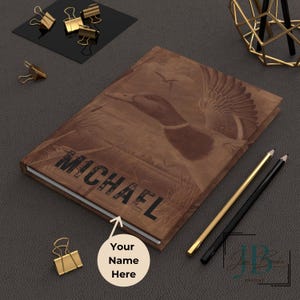 Personalized duck hunting themed notebook for men.  5.75 x 8&quot;. Hard cover laminated matte journal. 150 lined pages.