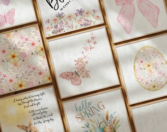 Christian Pastel Easter floral wall art prints. Set of 9. Spring digital download.
