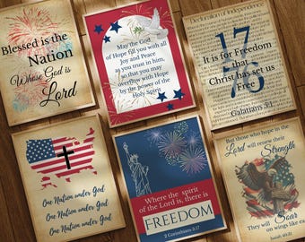 Christian patriotic wall art prints.  Set of 6. Faith inspired digital download.