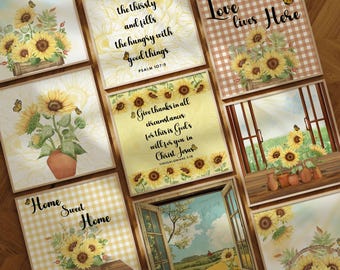 Rustikale Sonnenblumen Wandkunst Drucke. Inspirierender digitaler Download.