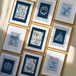 Christian Christmas Wall art. Blue and Silver. 9 piece set. Digital Download