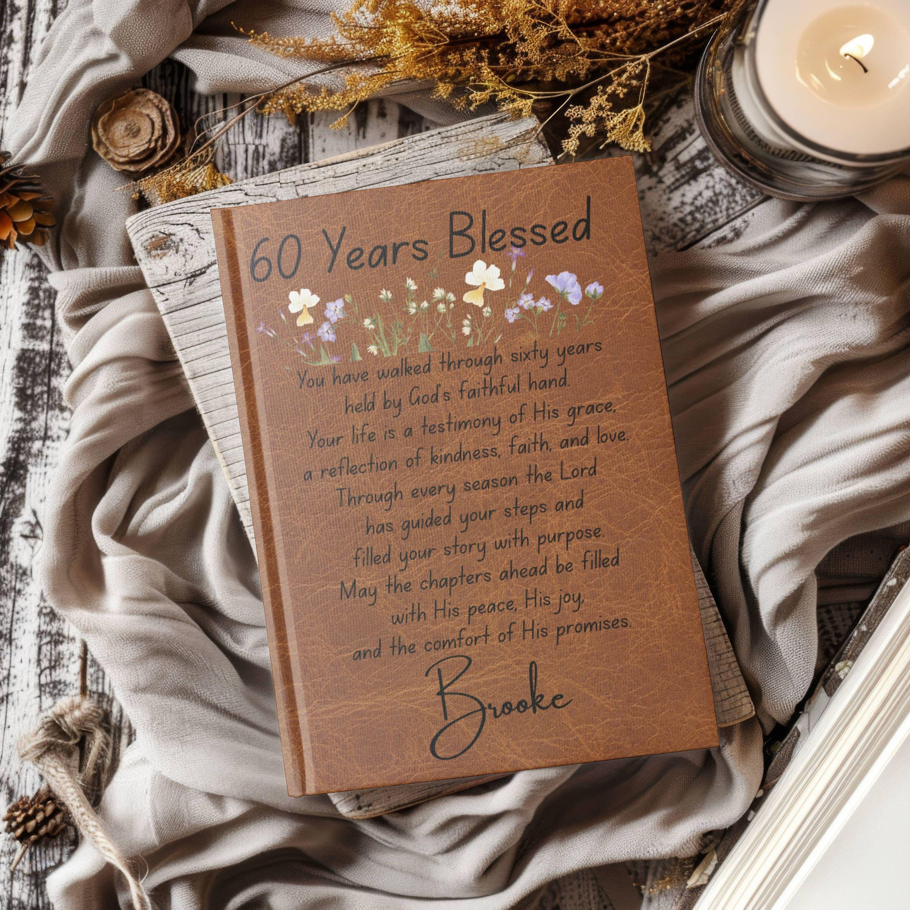 Personalized Christian Journal for Women: 60 Years Blessed, Matte Hardcover, Lined Pages