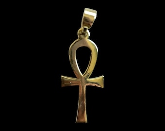 Gold Brass Ankh Cross Pendant Necklace Egyptian Key of Life Symbol for Vitality and Eternity