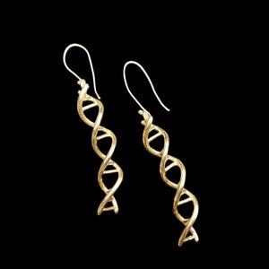Verguld messing DNA-oorbellen, sieraden (Living & Heritage), symbool van de heilige spiraal, origineel boho chic cadeau voor vrouwen