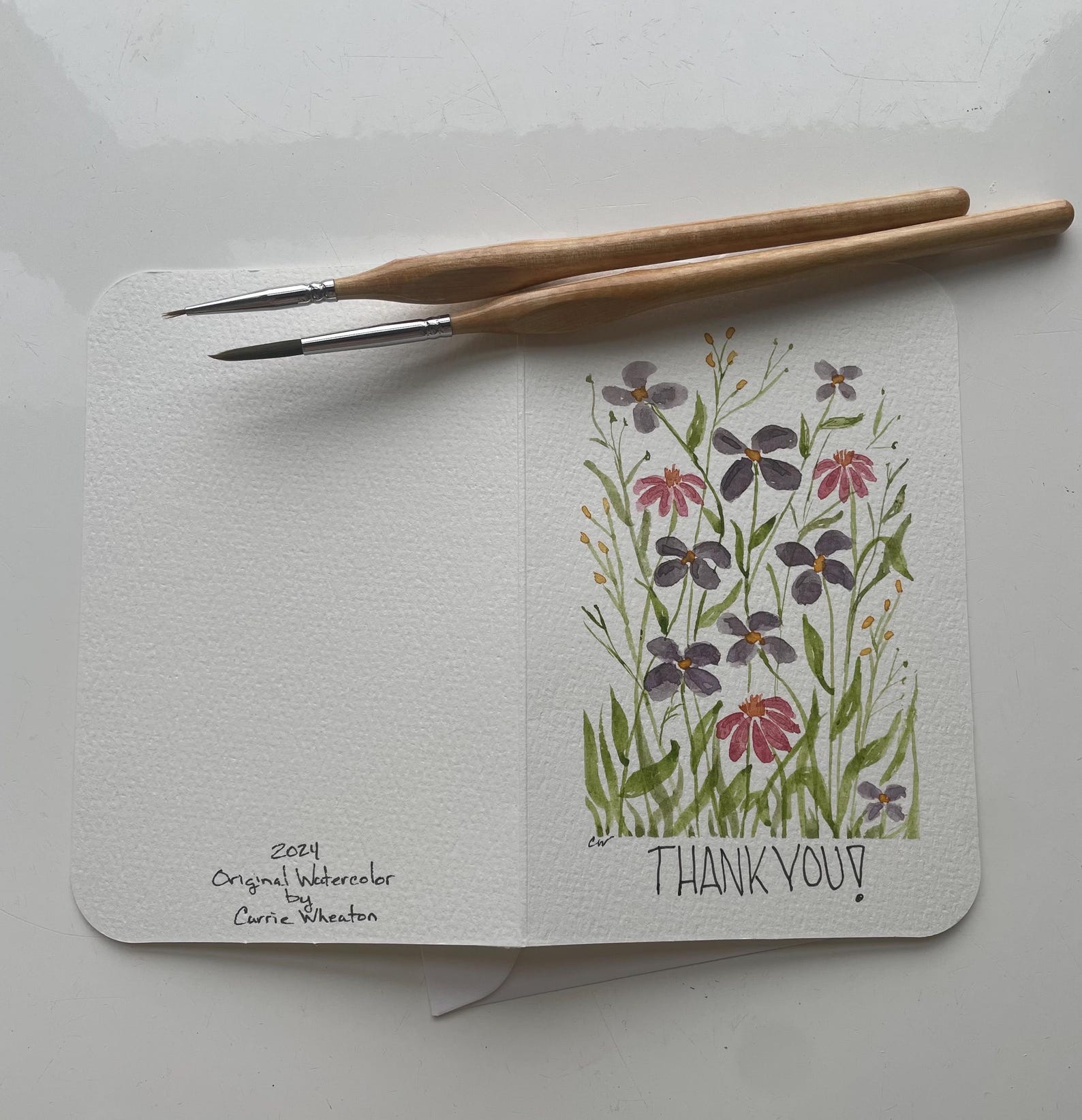 Thank You Card | Hand Painted Flowers | Original Watercolor - Etsy
