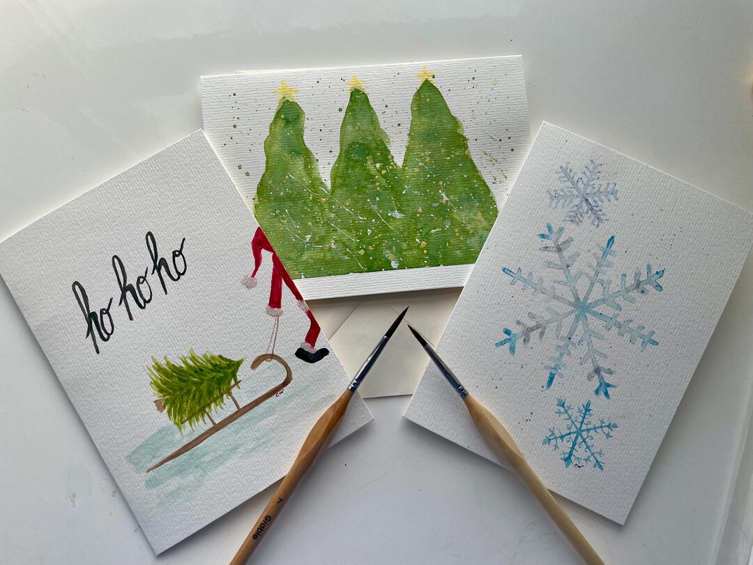 Hand Painted Watercolor Christmas Cards | Set of 3 - Etsy