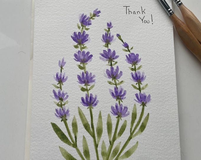 Thank You Card | Hand Painted Lavender | Original Watercolor - Etsy