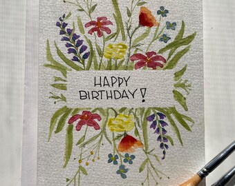 Birthday Card | Hand Painted Flowers | Watercolor - Etsy