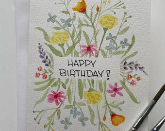 Birthday Card | Hand Painted Flowers | Watercolor - Etsy