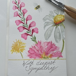 Sympathy Card | Hand Painted Flowers & Bee  | Original Watercolor