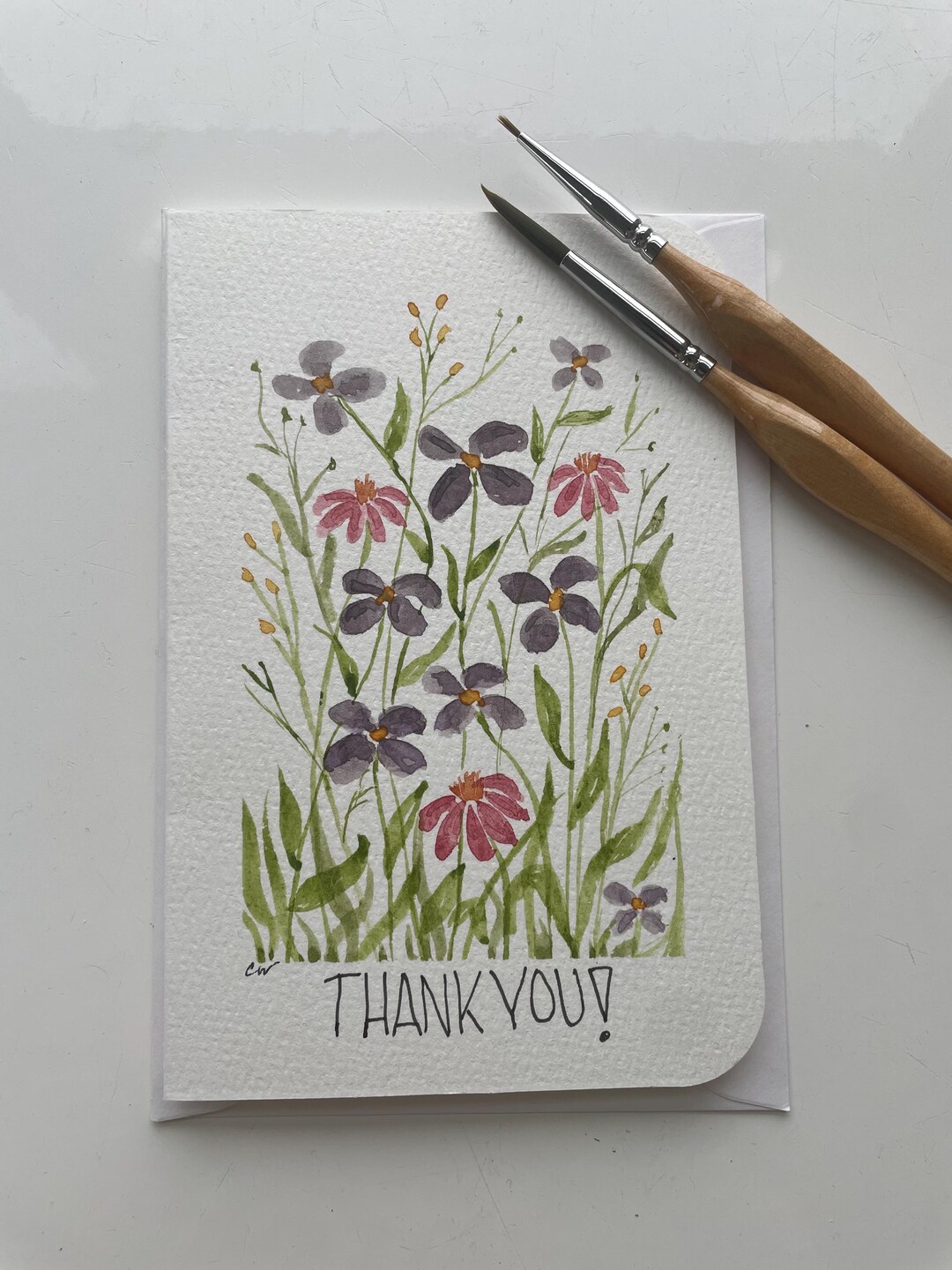 Thank You Card | Hand Painted Flowers | Original Watercolor - Etsy