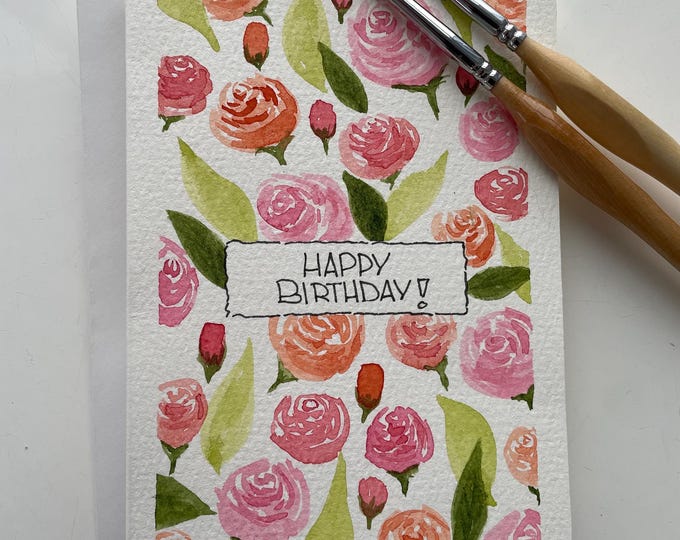 Birthday Card | Hand Painted Flowers | Watercolor - Etsy