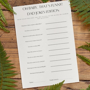 Dad Jokes Baby Shower Game Dad Game Trivia Riddle Funny Jokes w/ Cheat Sheet Minimalist Baby Shower Completely Editable and Instant Download