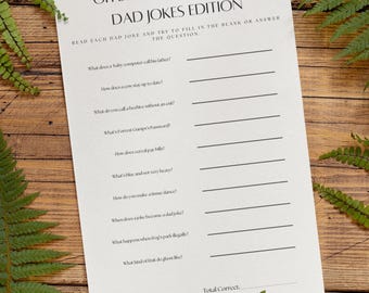 Dad Jokes Baby Shower Game Dad Game Trivia Riddle Funny Jokes w/ Cheat Sheet Minimalist Baby Shower Completely Editable and Instant Download