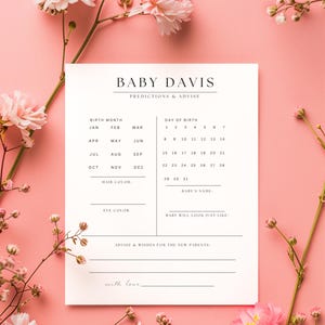 Juego de predicciones y consejos para baby shower / Predicciones para bebés imprimibles / Juego minimalista para baby shower