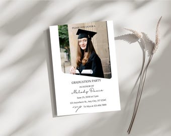 Plantilla moderna para anuncio de graduación, tarjeta de graduación, invitación de graduación universitaria/secundaria, collage de fotos de graduación editable en Canva, descarga digital.
