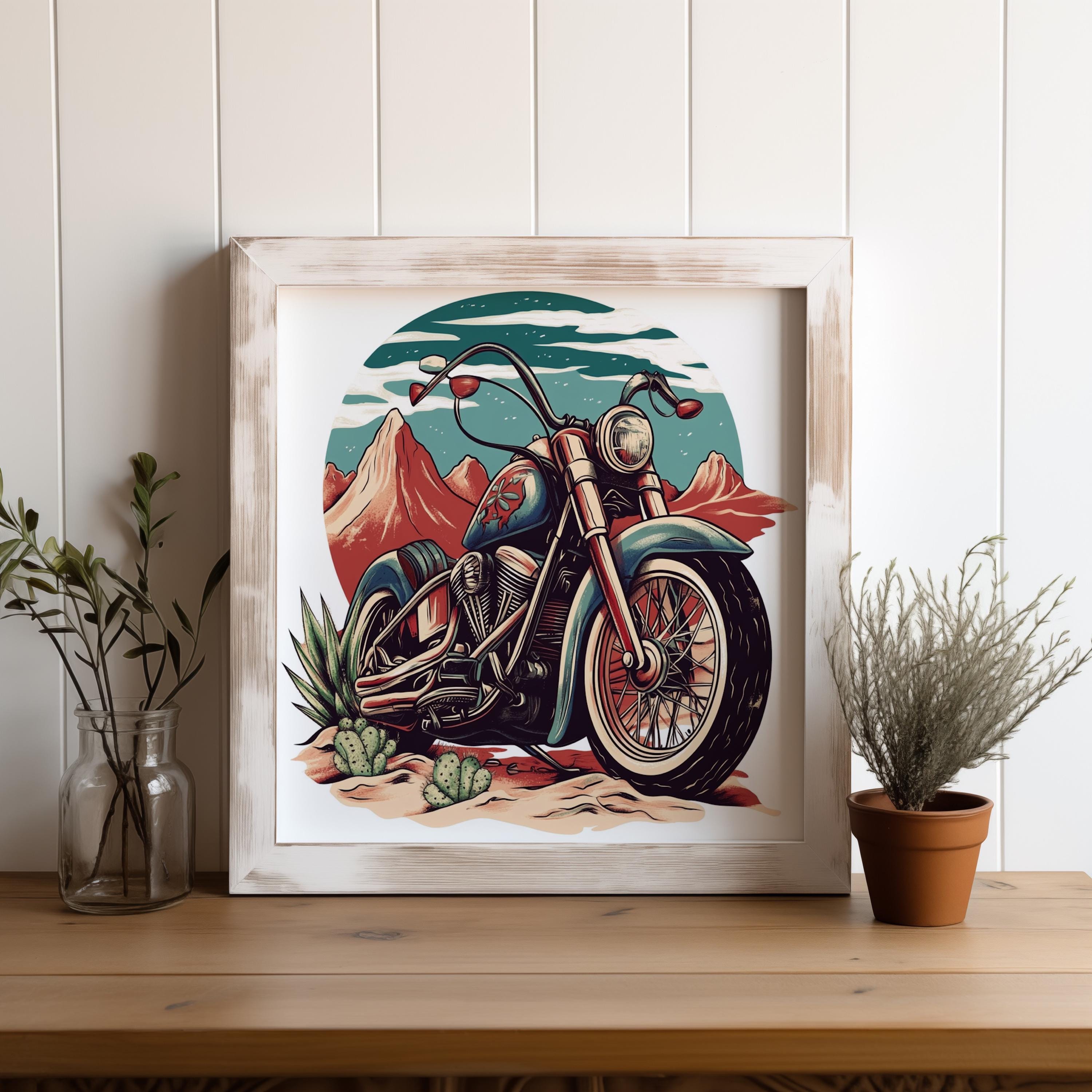 Vintage Southwest Desert Motorcycle & Traditional Tattoo Flash Art