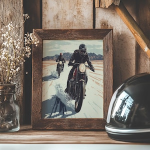 Salt Flat Bonneville Racer Vintage Motorcycle & Traditional Tattoo Flash Art Print- Cafe Racer Ink Design Garage Artwork