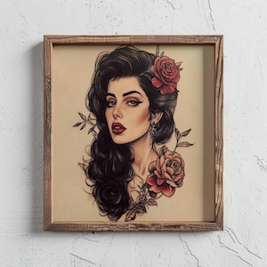 Vintage Amy Winehouse Retro Wall Art - Vintage Tattoo - Retro Inspired Portrait Wall Decor– Unique Jazz Music Icon Home Art Poster Art Print