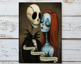 Jack and Sally Couple Lover Gift, Love Greeting Card, Custom Card, Spooky Romantic Gift for Couples, Anniversary, or Halloween