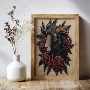 Vintage Black Sheep Retro Wall Art  - Goth Antique-Style Animal Artwork, Pet Lover Gift, Farm  Aesthetic Print
