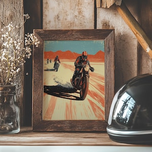 Salt Flat Motorcycle Racer& Traditional Tattoo Flash Art Print- Cafe Bonneville Racer Ink Design Garage Artwork