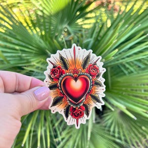 Sacred Heart Retro Traditional Tattoo Flash Art Vinyl Sticker- Ink Design Decal Artwork -Couple Gift
