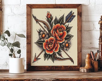 Vintage Tattoo Flash Sagittarius Zodiac Wall Art - Inspired Print- Zodiac Astrology Gift Astrological Home Decor Poster - Birthday Art Print