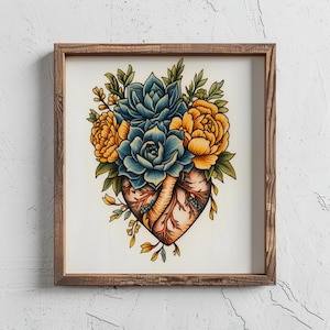 Succulent Heart Vintage Traditional Tattoo Flash Art Print- Ink Design Wall Artwork -Valentine Gift