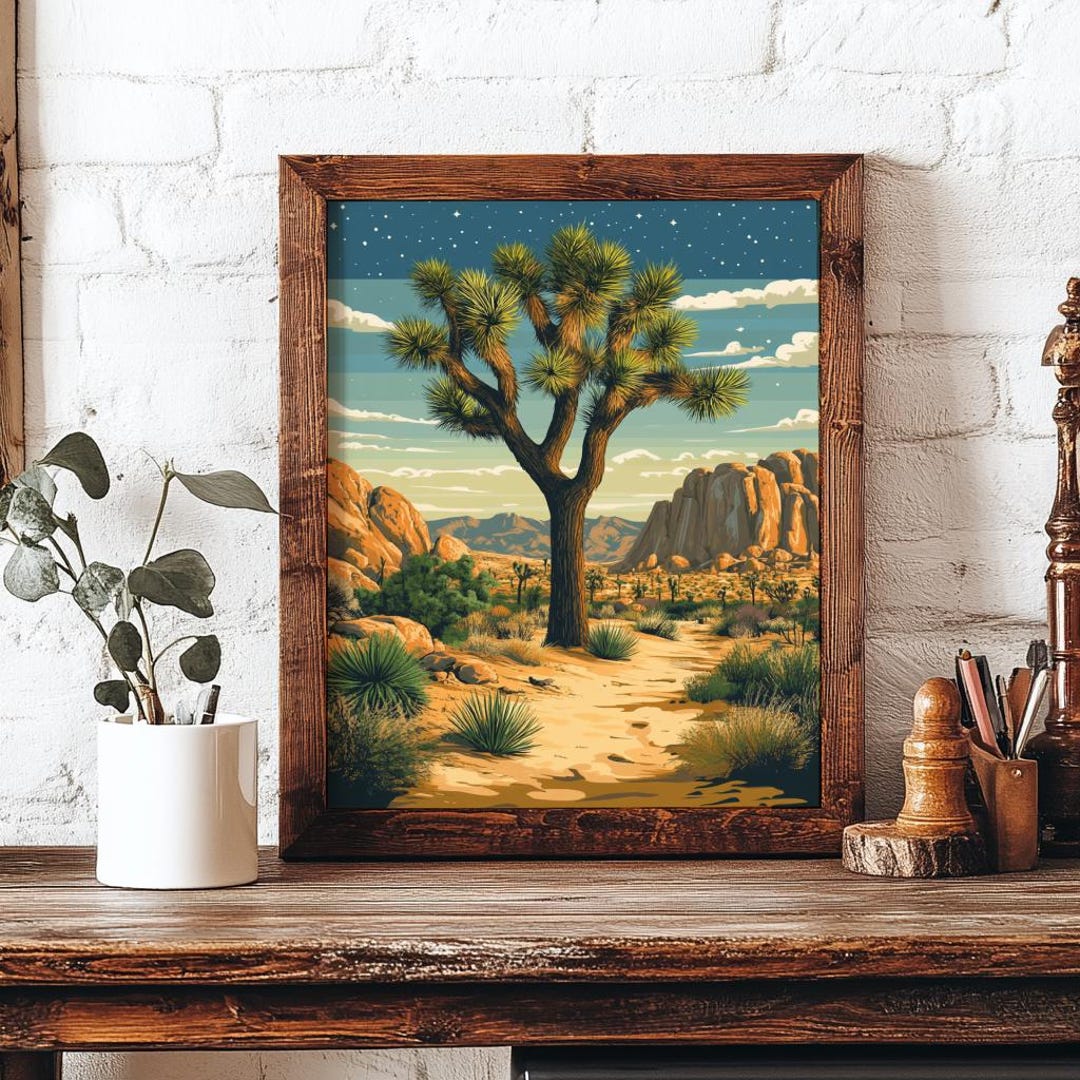 Vintage Joshua Tree Retro Wall Art - National Park Travel Poster ...