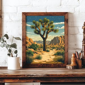 Vintage Joshua Tree  Retro Wall Art - National Park Travel Poster - Desert Wildlife Decor - Antique- Style Artwork Print - Nature Lover Gift