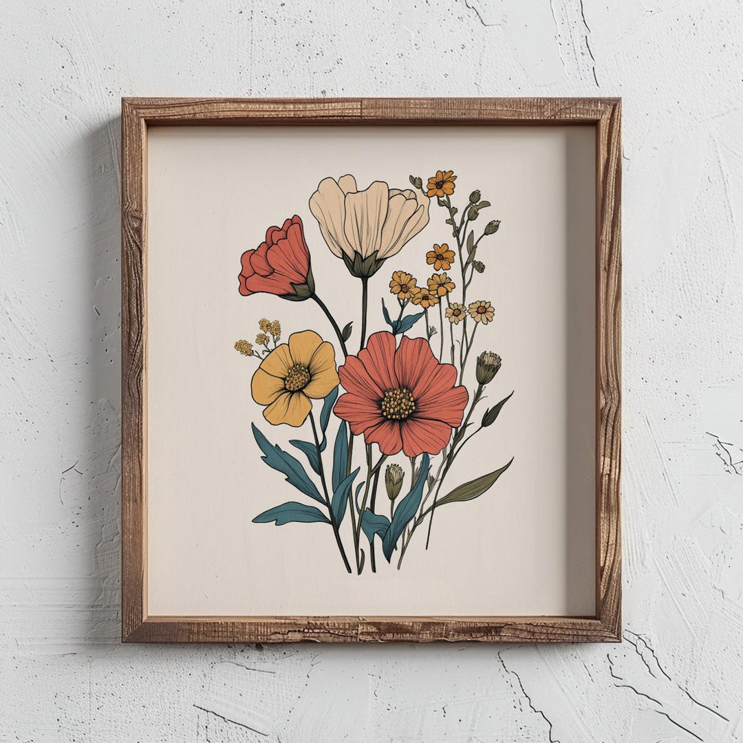 Vintage Spring Wildflower Art Print – Retro Floral Wall Decor | Floral ...