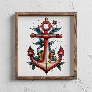 Maritime Anchor Nautical, Sea Vintage Tattoo Flash, Vintage Ocean Marine Wall Art- Wall Artwork,  Gift Print